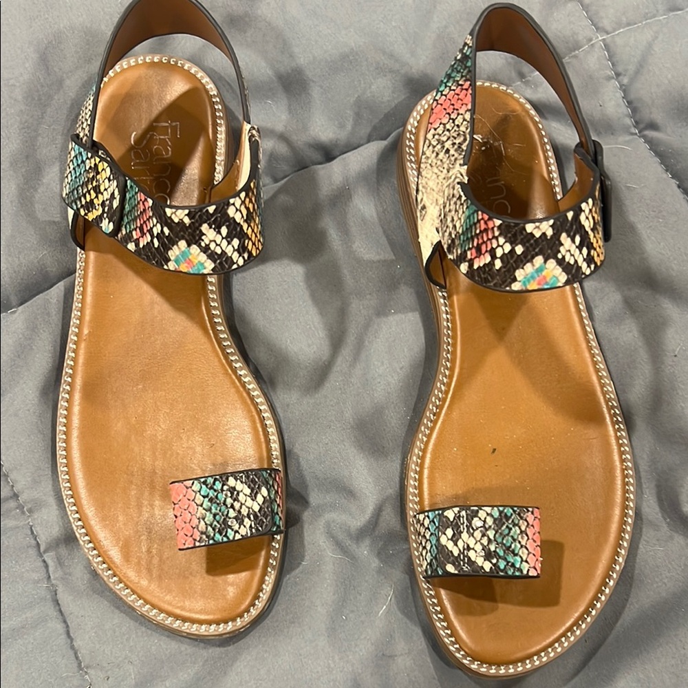 Franco Sarto Black and Brown Sandals with Ankle Strap